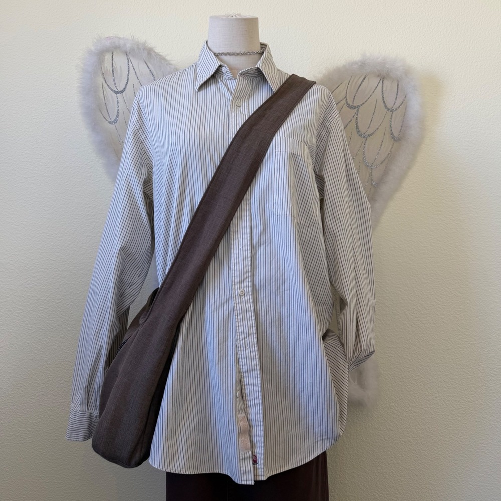 Indie Grunge Granola Girl Striped Long Sleeve Button Down Shirt Normcore Dad 90s